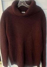 L.L. Bean Knit Turtle Neck Sweater Womens L Wool Blend Pullover Burgundy EUC. d2
