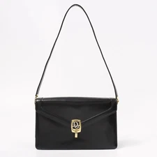 Dior Old Logo Shoulder Bag Black Leather Vintage Authentic