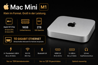 Apple Mac Mini M1 8-Core CPU 8-Core GPU, 16GB RAM, 2TB SSD, 10Gbit LAN - Händler