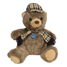 Dakin Brown Teddy Bear Plaid Hat Scarf Plush 12 Inch 1984 Vintage