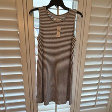 Lou & Grey for LOFT Striped Knit Cotton Sleeveless Tank Dress Gray Black XS