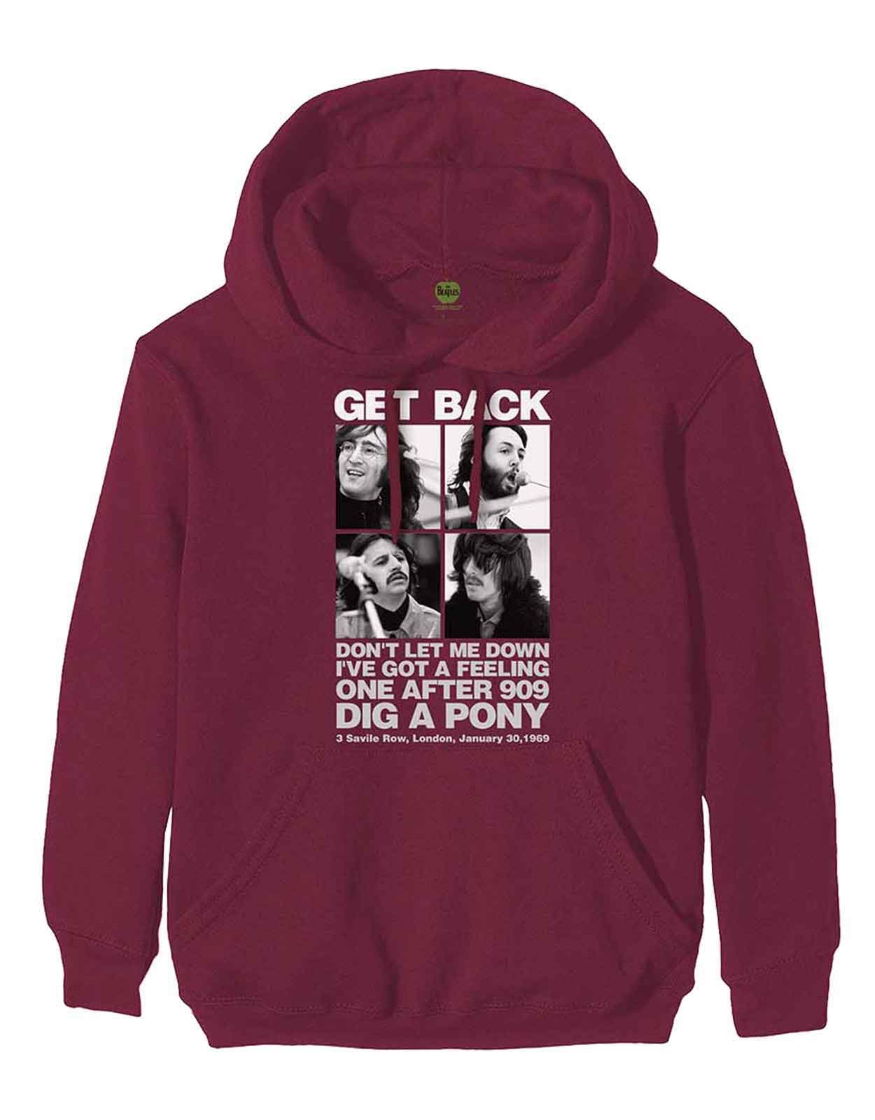 Felpa con Cappuccio The Beatles 3 Savile Fila Band Logo Nuova Ufficiale Uomo Rosso Marrone Pullover