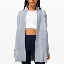 LULULEMON Sit In Lotus Wrap Blue Heathered Merino Wool Cardi Cardigan Sweater