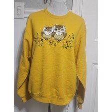 Vintage Made In The USA Owl On A Branch Medium Women's Golden Yellow Sweatshirt