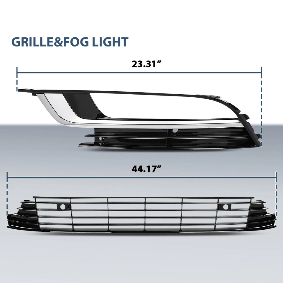 Front Lower Bumper Grille Fog Lights Assembly Fit For 2013-2017 Volkswagen CC Foto 3 de 4