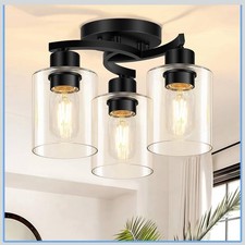 Semi Flush Mount Ceiling Light, 3-Light Close to Ceiling Light Fixture Matte Blk