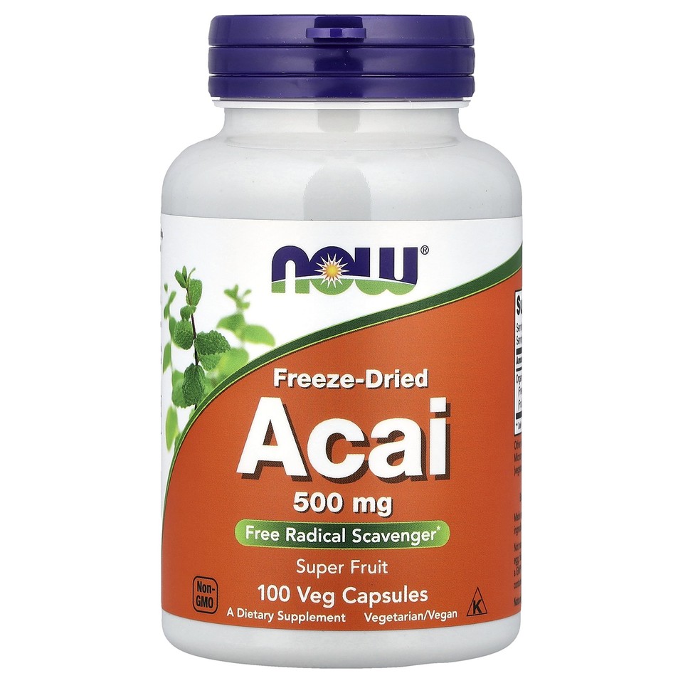 Now Foods Freeze-Dried Acai 500 mg 100 Veg Capsules GMP Quality Assured, Kosher,