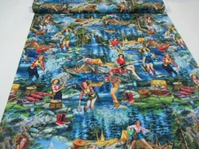 Michael Miller quilt-craft fabric WHAT A CATCH forest 2 yds (dcx-11937) Fishing