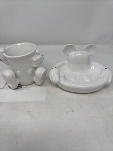 Disney Park MICKEY MOUSE White Soap Holder And Cup Ceramic Bathroom
