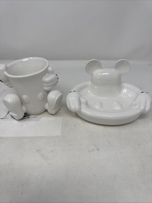 Disney Park MICKEY MOUSE White Soap Holder And Cup Ceramic Bathroom