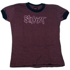 Vintage Slipknot Women's Heather Maroon Ringer Logo Babydoll T-Shirt Size S