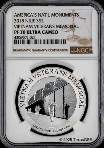 2015 NIUE 1oz Silver Vietnam Veterans Memorial Monument - NGC PF70 Ultra Cameo