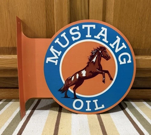 Mustang Oil Flange Sign Horse Gas Garage Double Sided Vintage Style Wall Decor