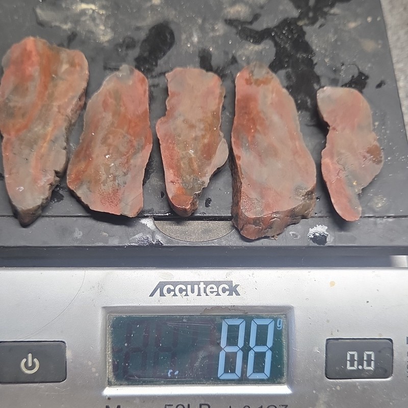 Chalcedony Slabs, Moss, Lot of 5, Red-Brown & Gray, 88g, Lapidary Cabbing