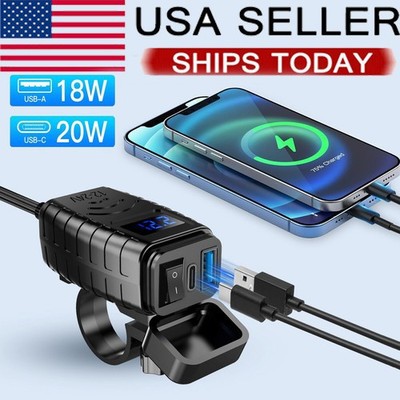 QC 3.0 Motorcycle Dual USB Phone GPS Super Fast Charger Adapter LED Waterproof