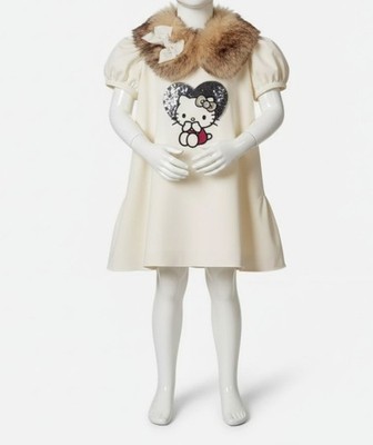 Hello Kitty Girl's Kid's Ivory Hello Kitty Faux Fur Neck Dress Size 6X