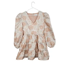 NWT Aura by Red Dress Shiny Cream/Pink Fit & Flare Tiered Mini Dress Size S