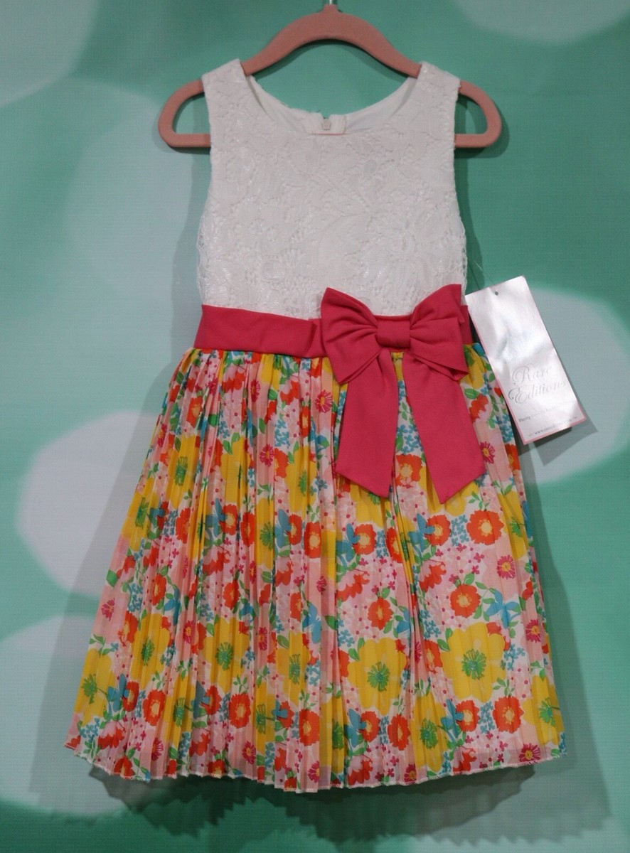 rare editions floral lace dress Rare Editions Little Girls Flutter-Sleeve Smocked Bodice Lace Trim Toile Floral Print Tiered Maxi Dress