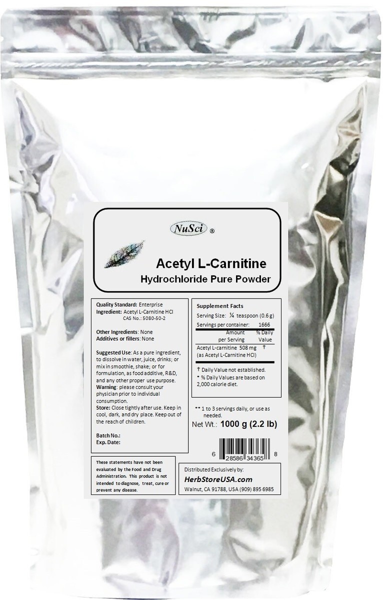 NuSci 100% Pure Acetyl L-Carnitine Powder 1000g (2.2 Lb) ALC Cognitive  Health | eBay