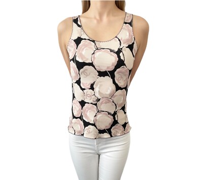 シャネル　カメリア　タンクトップ　40 CHANEL Vintage 04A CC Camellia Logo Tank Top #38 Black Beige Pink