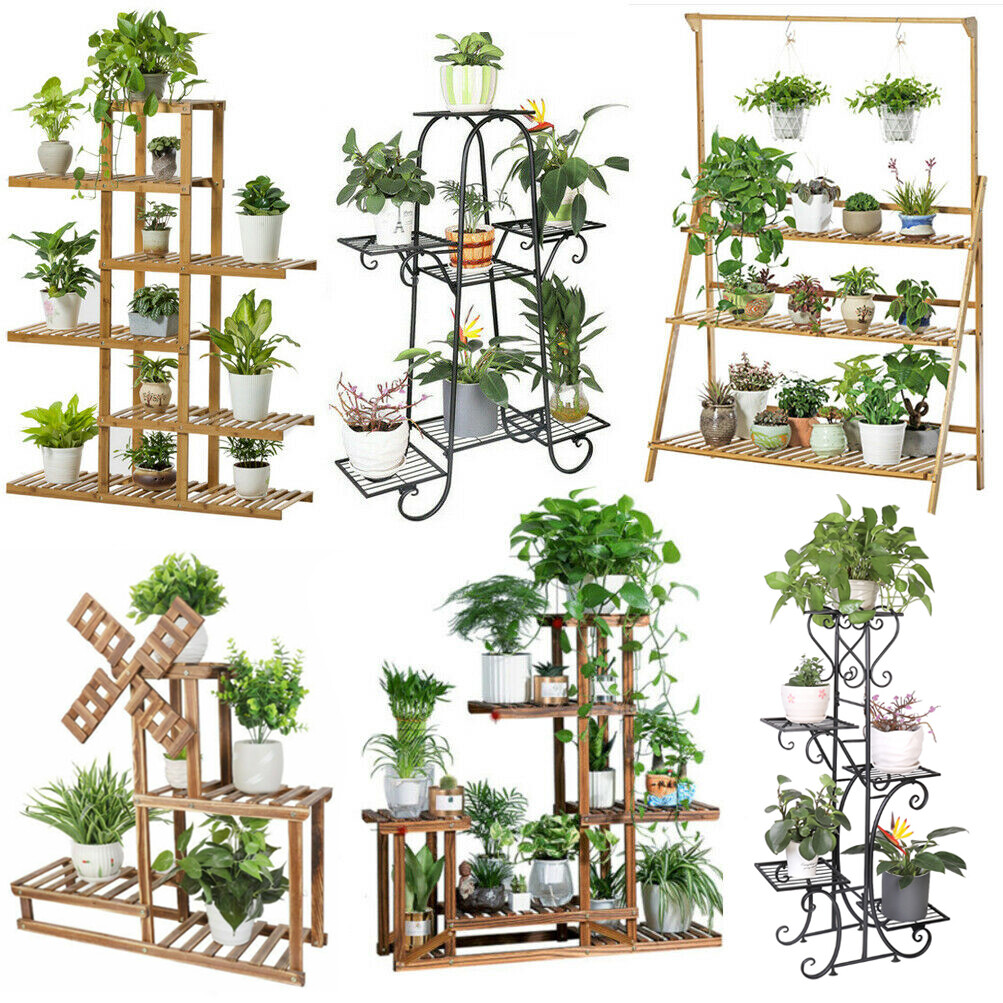 Tiered Plant Stand A Frame Ladder Flower Pot Holder Tall Metal Rack Wheels Shelf