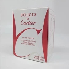 DELICES de Cartier 3 x 15 ml/0.5 oz Eau de Toilette Refillable Purse Spray NIB