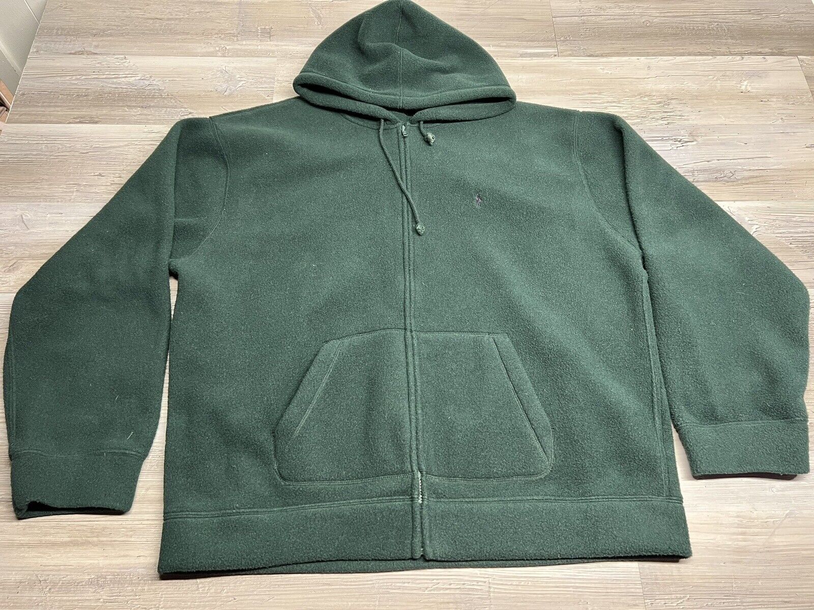 Felpa con cappuccio vintage Polo Ralph Lauren PRL pony logo ricamato zip pile verde xL
