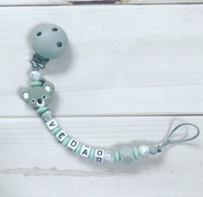 Pacifier Chain Bow Nuckelkette Bei kette with Name Grey Mint Silicone
