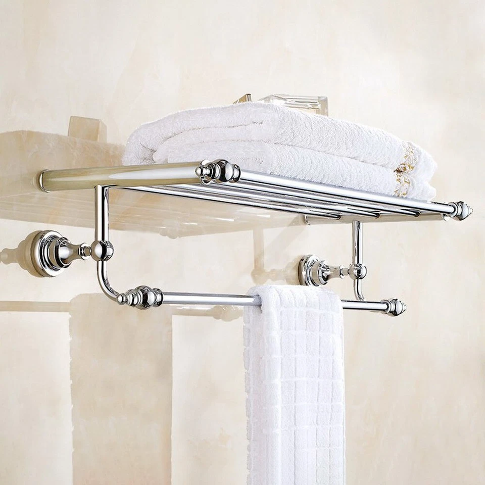 Polished Chrome Bathroom Towel Rail Holder Rack Bar Shelf Wall Mounted mba901 - Image 4 of 4