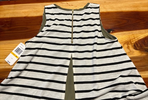 Copper Key Ladies Asymetrical Layers Blouse Small White Green Striped NWT - Picture 5 of 9