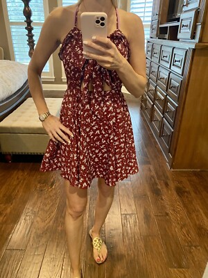 Kittenish Short Sundress With Front Cutout Maroon with white