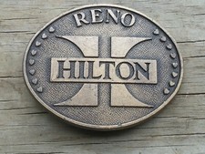 VINTAGE 1970s  RENO HILTON  HOTEL BRASSTONE BELT BUCKLE Hilton Hotel Collect