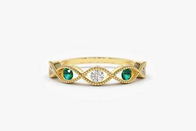 Ladies Emerald 0.20ct & Diamond Brilliant 0.15ct VS Ring Combination Emerald