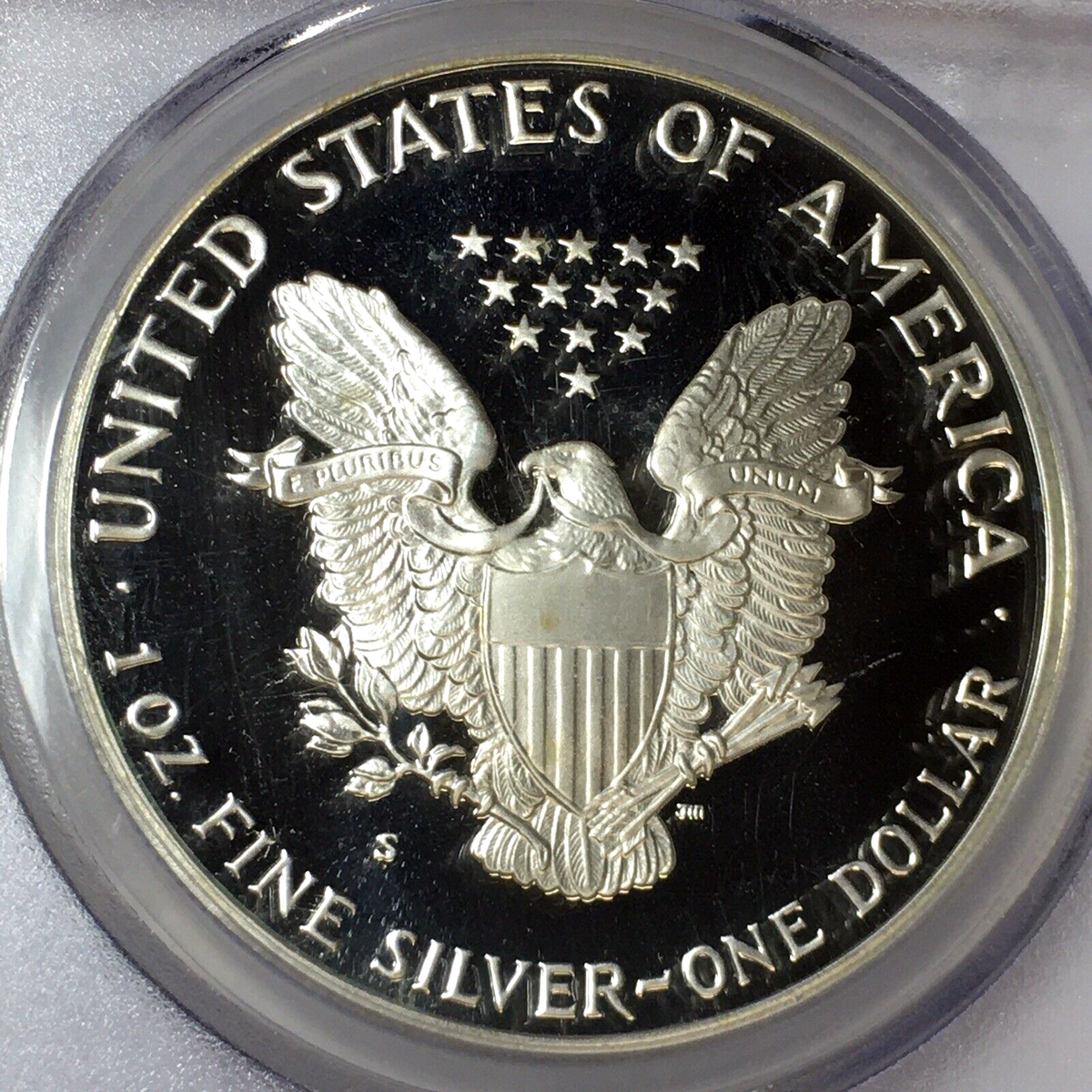 1986-S PROOF AMERICAN SILVER EAGLE PR70 DCAM PCGS. FIRST YEAR 