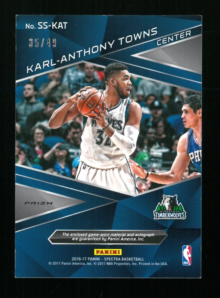 2016-17 Panini Spectra KARL-ANTHONY TOWNS ~ Spectacular Swatches Auto Patch /49 - Image 2 of 2
