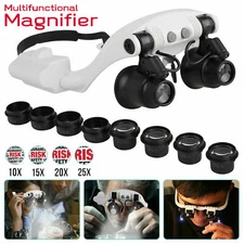 Headband Head Magnifier 8 Lens LED Light Jeweler Watch Loupe Magnifying Glasses