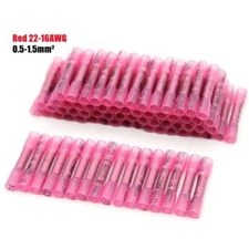 AWG Red Heat Shrink Butt Wire Connectors Crimp Terminals 16-22 Gauge