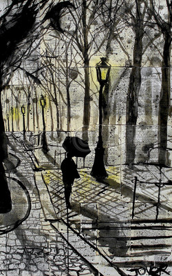 PARIS ART PRINT Walking in Montmartre by Loui Jover Umbrella French Poster 11x14