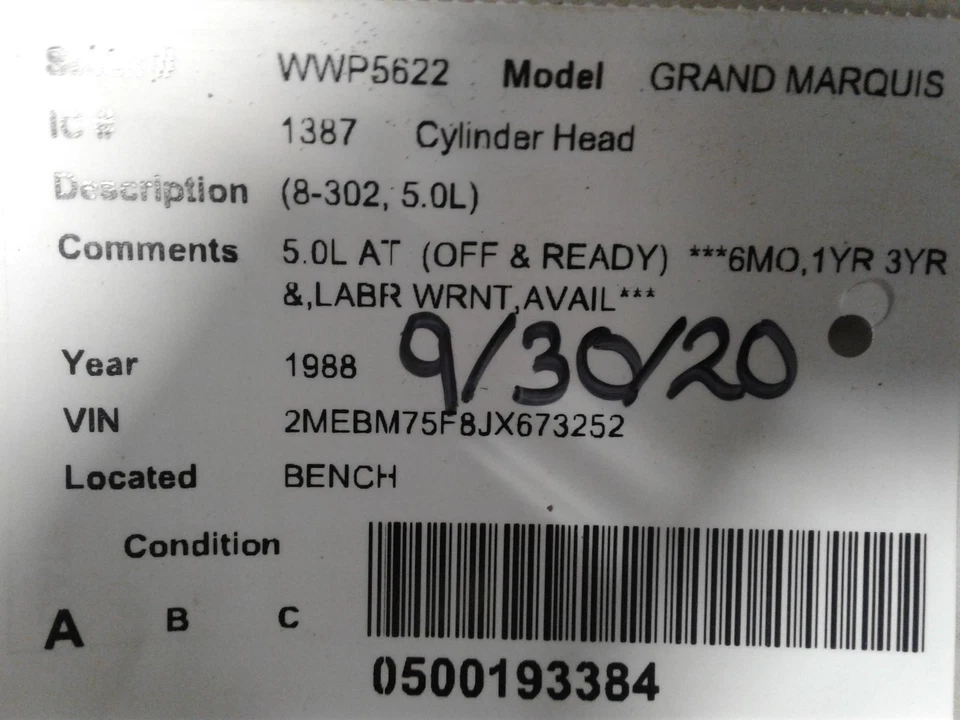 Used Engine Cylinder Head fits: 1988 Mercury Grand marquis 8-302 5.0 Grade A Foto 3 de 4