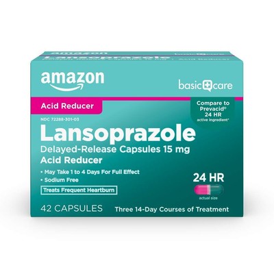Amazon Basic Care Lansoprazole Delayed Release Capsules, 15 mg, Proton Pump I...