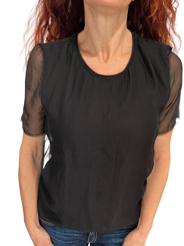 LANVIN RIVER 2009 棕色羊毛丝绸双层短袖针织衫 JUMPER M — 第 3/4 张图片