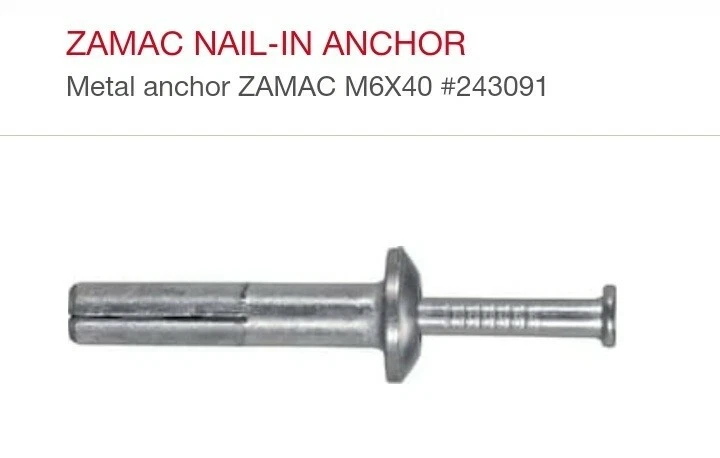HILTI HAMMER IN NAIL FIXINGS MASONRY CONCRETE ZINC PLATED METAL ANCHORS M6x40mm