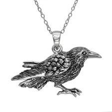 Sterling Silver Raven Pendant Crow Necklace Corvid Animal Bird Totem Jewelry 20"
