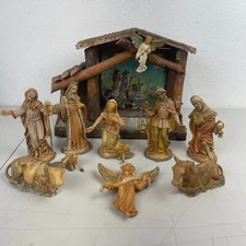 Vintage Nativity Scene Made In Italy Resin 10 Figure Manger Music Box Christmas