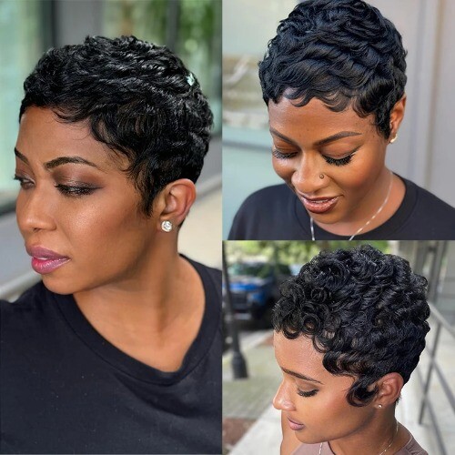 Pixie Cut Human Hair Wig Brazilian Virgin Full Machine Glueless Casual Amazon.com : HOTKIS Pixie Cut Wig Human Hair - Natural Brown  main image 4