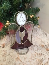 stained glass Mauve/ Purple Angel Holding Book - Free Standing - Home Decor