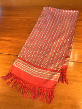 Vintage Red White Blue 100 Silk Rectangular Scarf 11"x45" Japanese Fringe
