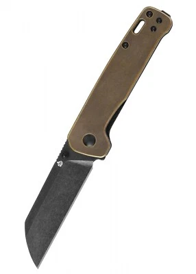 QSP KNIFE Taschenmesser Penguin, D2 schwarze stonewashed Klinge, Messing Griff - Folder