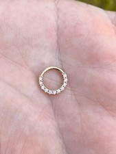 Clicker Nose Ring Septum Daith Hoop Ear With Natural Diamonds 14k Gold Yellow