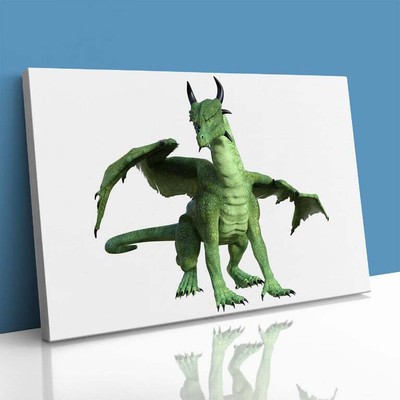 Fantasy Drache grünes Monster Leinwand gerahmter Druck Bild Wandbild